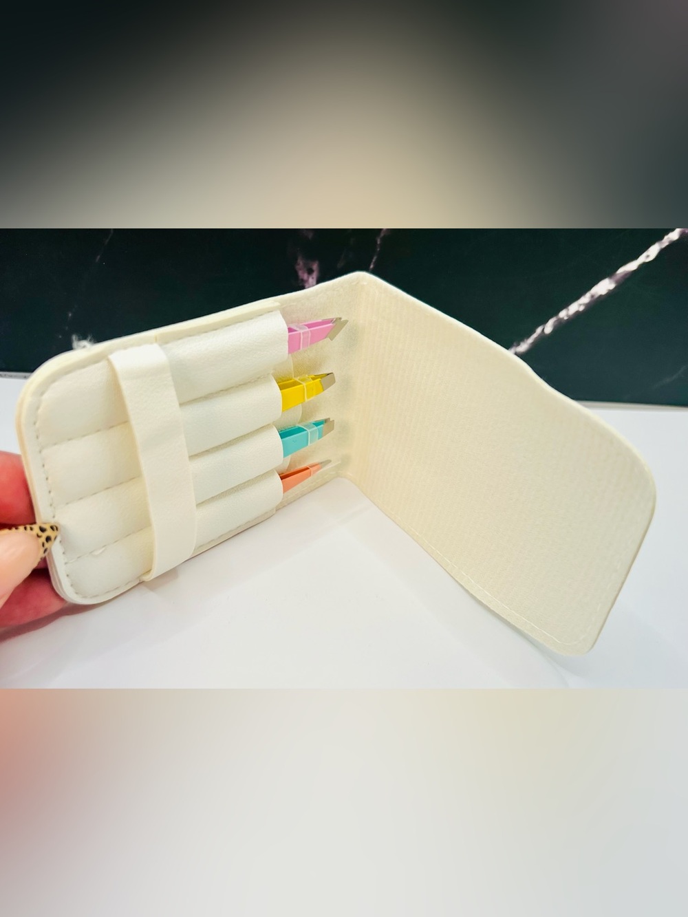 Colorful Multi Colored Tweezers in Faux Fur Case. Different Tips.